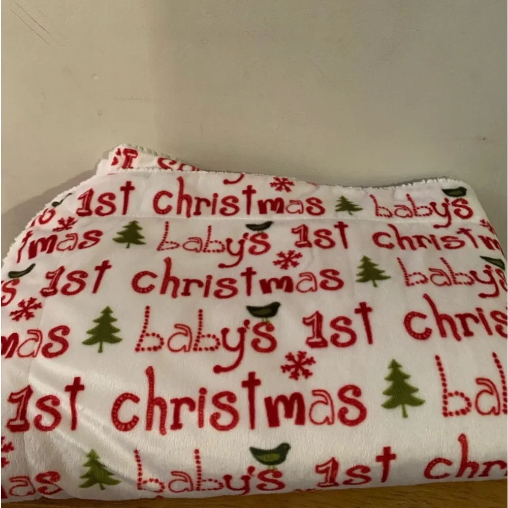 Baby 1st Christmas Thro Blanket Micromink Sherpa Back 30x40 Super Soft